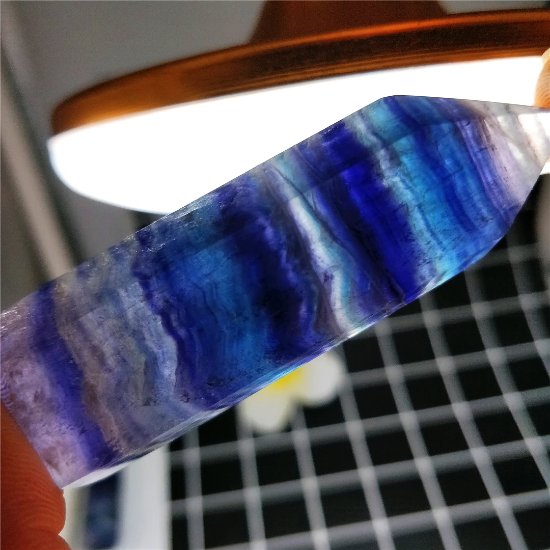 

Natural Small Rainbow Layered Fluorite Wand Blue And Purple Striped Prism Decoration Tower