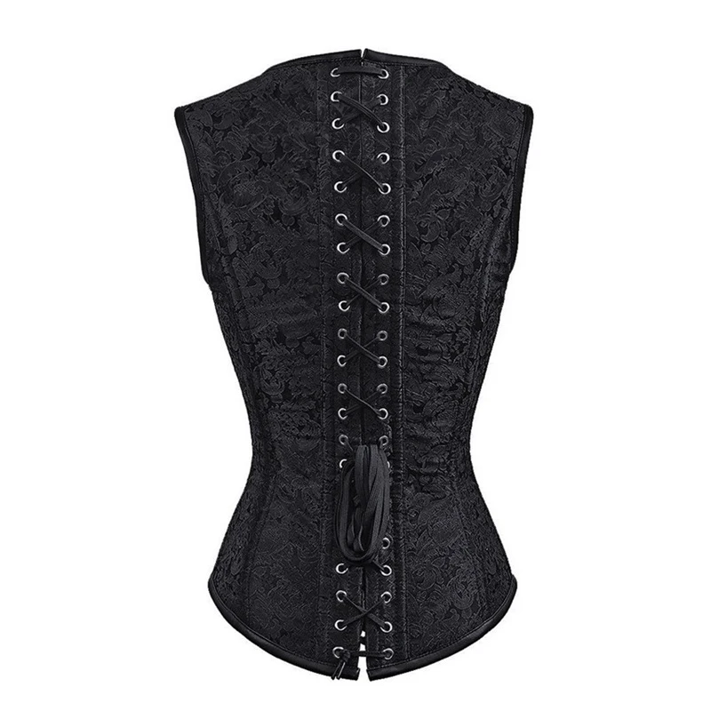 AIRGRACIAS Gothic Retro Corset Palace Black Lace-up Sleeveless 12 Steel Bone Double Buckle Chain Buckle Belly Small Waist Corset