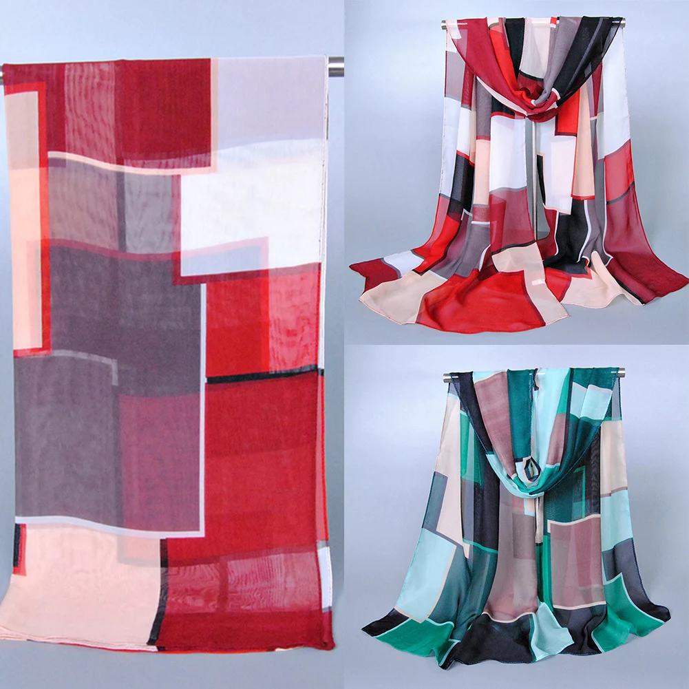 Фото Шарф для женщин Fashion Scarf Patchwork Classical Geometry Pattern Chiffon Sun-proof Шарф для женщин Fashion Scarf Patchwork Classical Geometry Pattern Chiffon Sun-proof