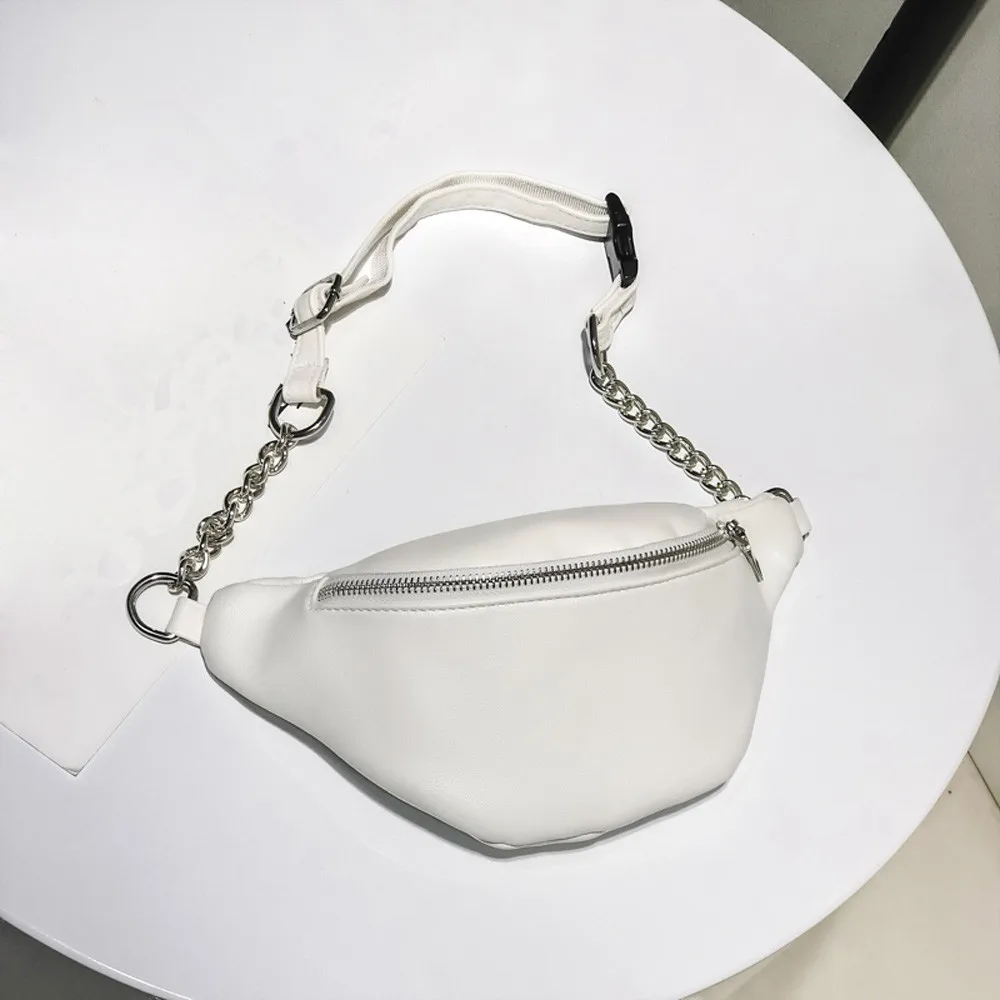 

2021 Waist Bag Women Chest fanny Packs Shoulder Crossbody Potable Messenger Bag Chain Leather Purse Belly Pocket sac femme