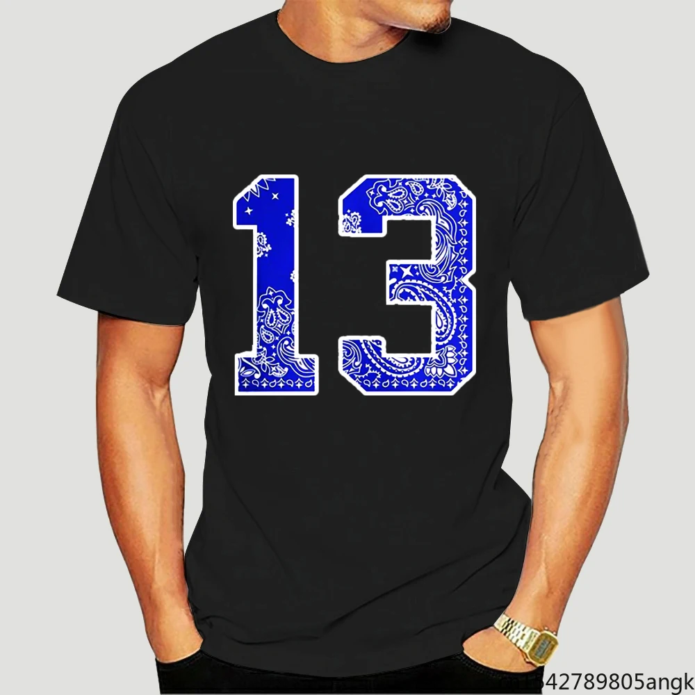 

New Men T Shirt Blue Bandana # 13 Crew Urban Wear Paisley Print Street Hip Hop