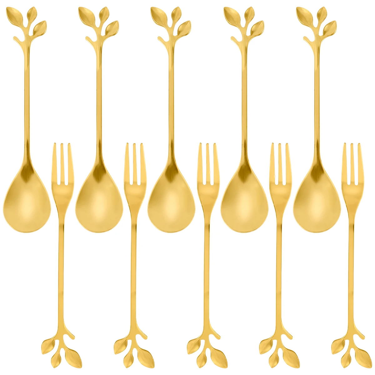 

10Pcs Leaf Coffee Spoon Dessert Forks Stainless Steel Teaspoons Set Creative Tableware Dessert Spoons with 5 Spoon and 5 Forks