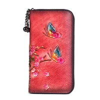 2021 new chinese style retro women clutch genuine leather long zipper wallet women vintage handmade embossed card holder