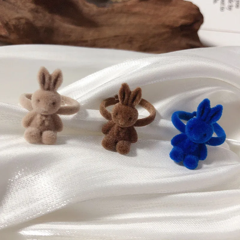 

Cute Candy Color Rabbit Ring Animal Opening Adjustable Rings for Women Cool Flocking Ring Fashion Finger Accessories Jewelry
