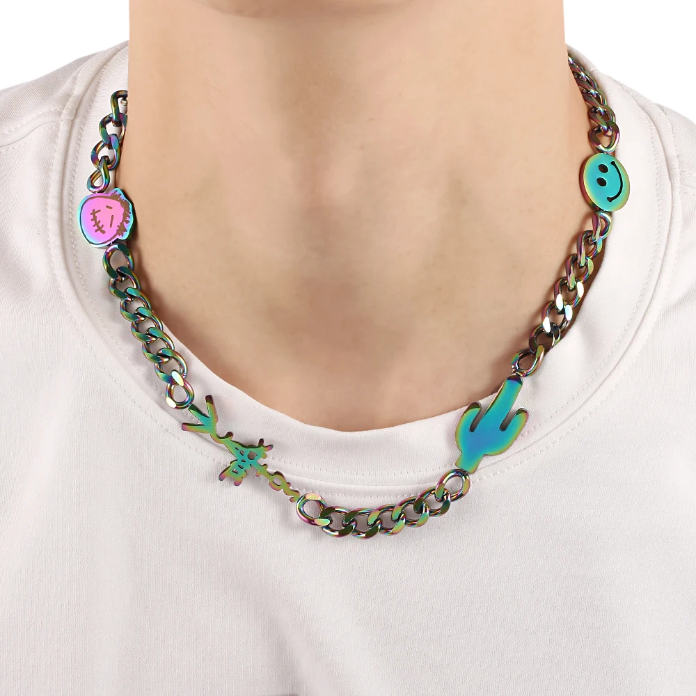 Ветронепроницаемое ожерелье из нержавеющей стали Harajuku Трэвиса Скотта кактуса
