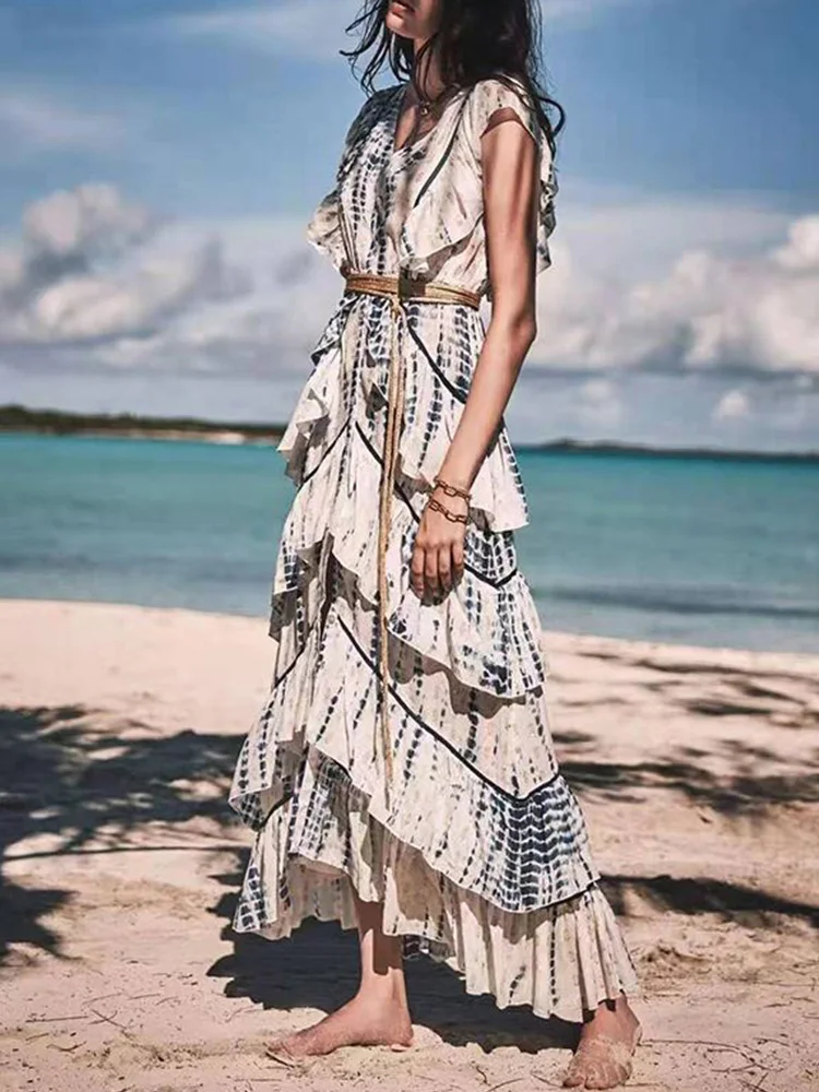 

Big-name women's summer cotton 3D printing ruffled elegant dress 2020New women's wear irregular fashion party puff skirt XL