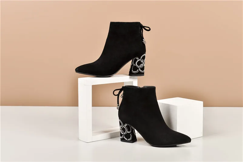 FEDONAS Pearl Embroider Women Ankle Boots High Heeled Prom Elegant Ladies Shoes Woman Warm Autumn and Winter Short Chelsea Boots