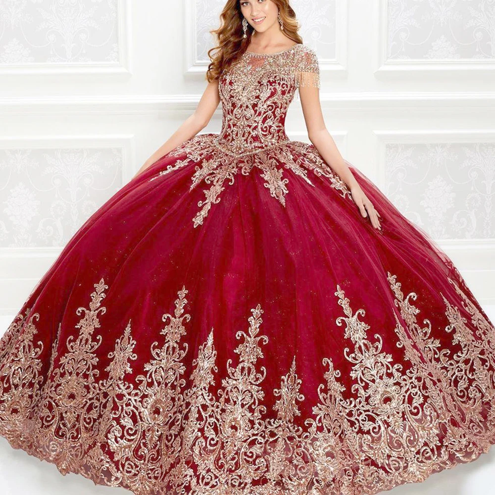 

Великолепное женское платье Quinceanera, бальное платье, винно-красное платье с аппликацией из бисера, красивое платье 15, платье с глубоким вырез...