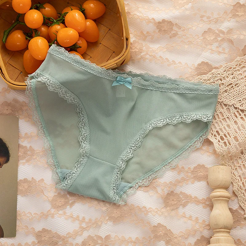 

LEVAO Women Net Yarn Seamless Panties Cotton Crotch Ultra-Thin Low Waist Soft Mesh Transparent Sexy Lace Underwear Briefs