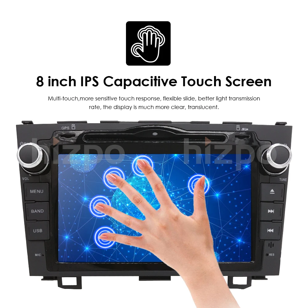 Hizpo автомобильный dvd-плеер gps Navi для Honda CRV 2007-2011 ips емкостный экран 1024*600+ 4G+ wifi+ BT+ SWC+ RDS+ Android 9,0+ 2 г+ 16 ГРОМ