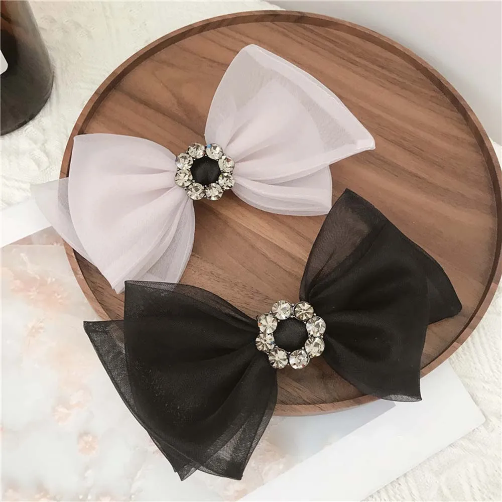 

Chiffon Hairpin Retro Czech Diamond Bow Hair Rope Fabric Hair Accessories Organza Spring Clip