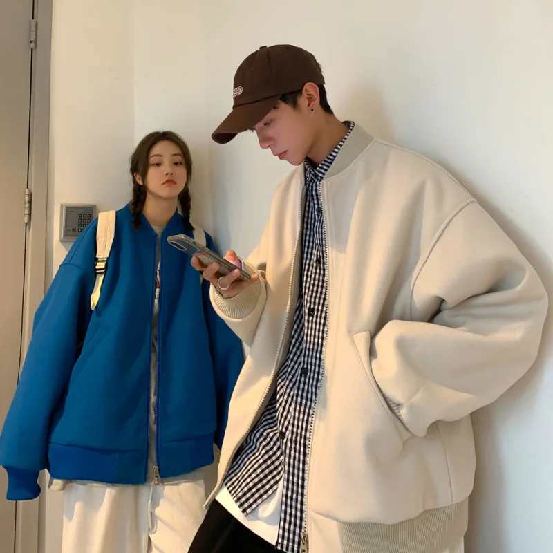 

Autumn Baseball Uniform Jacket Men's Fashion Black Blue Beige Casual Jackets Mens Streetwear Loose Hip-hop Bomber Jacket Men