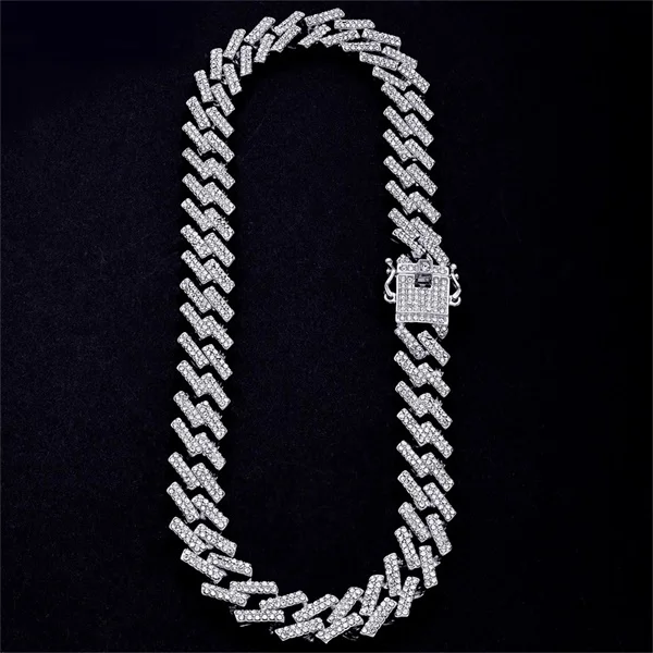

HipHop Double Row Super Flash Rhinestone Men's Hip Hop Necklace Necklace 19mm Miami Cuban Chain High Quality Simple Necklace