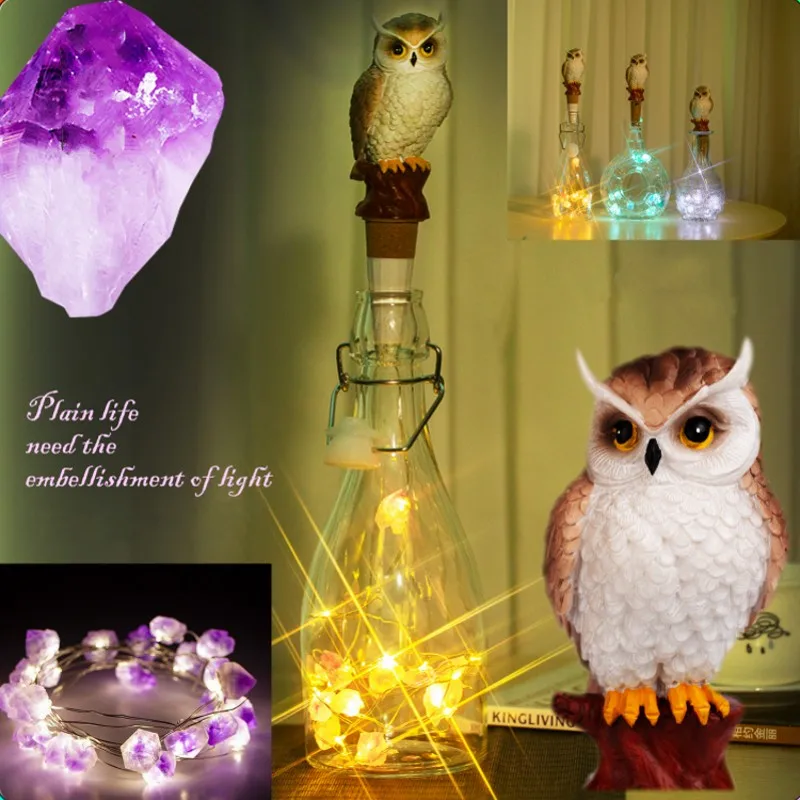 

Owl Natural Crystal Stone Bottle Stopper Light String Night Light Wine Bottle Light String USB Rechargeable Atmosphere Light