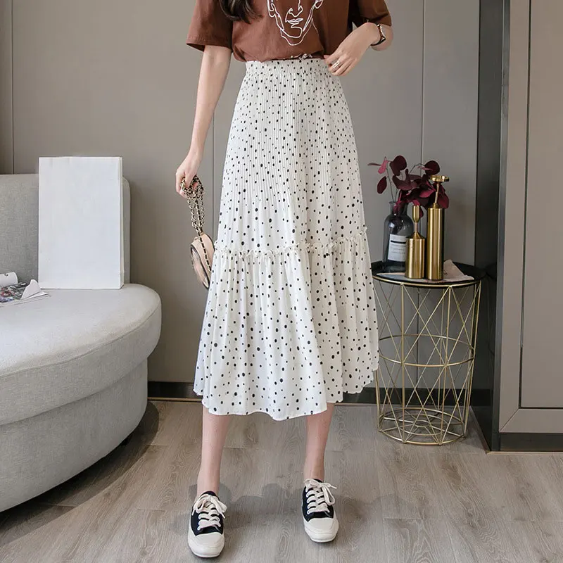 Faldas Mujer 2020 Spring/Summer A-Line Skirts Women High Waist Dot Chiffon Casual Jupe Femme Saias Bohemia Outwear | Женская одежда
