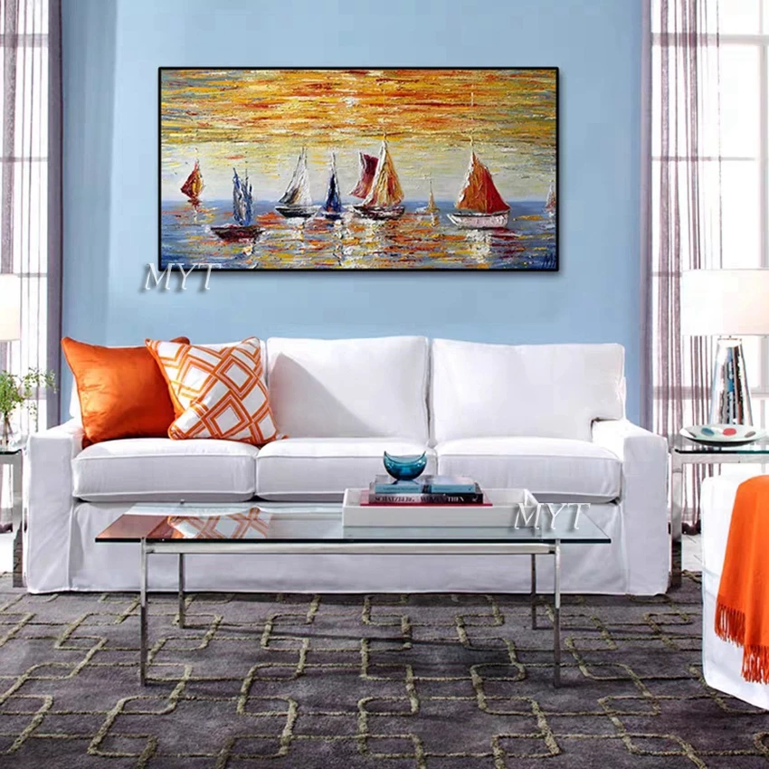 Парусная лодка абстрактное украшение искусство морской пейзаж картина маслом