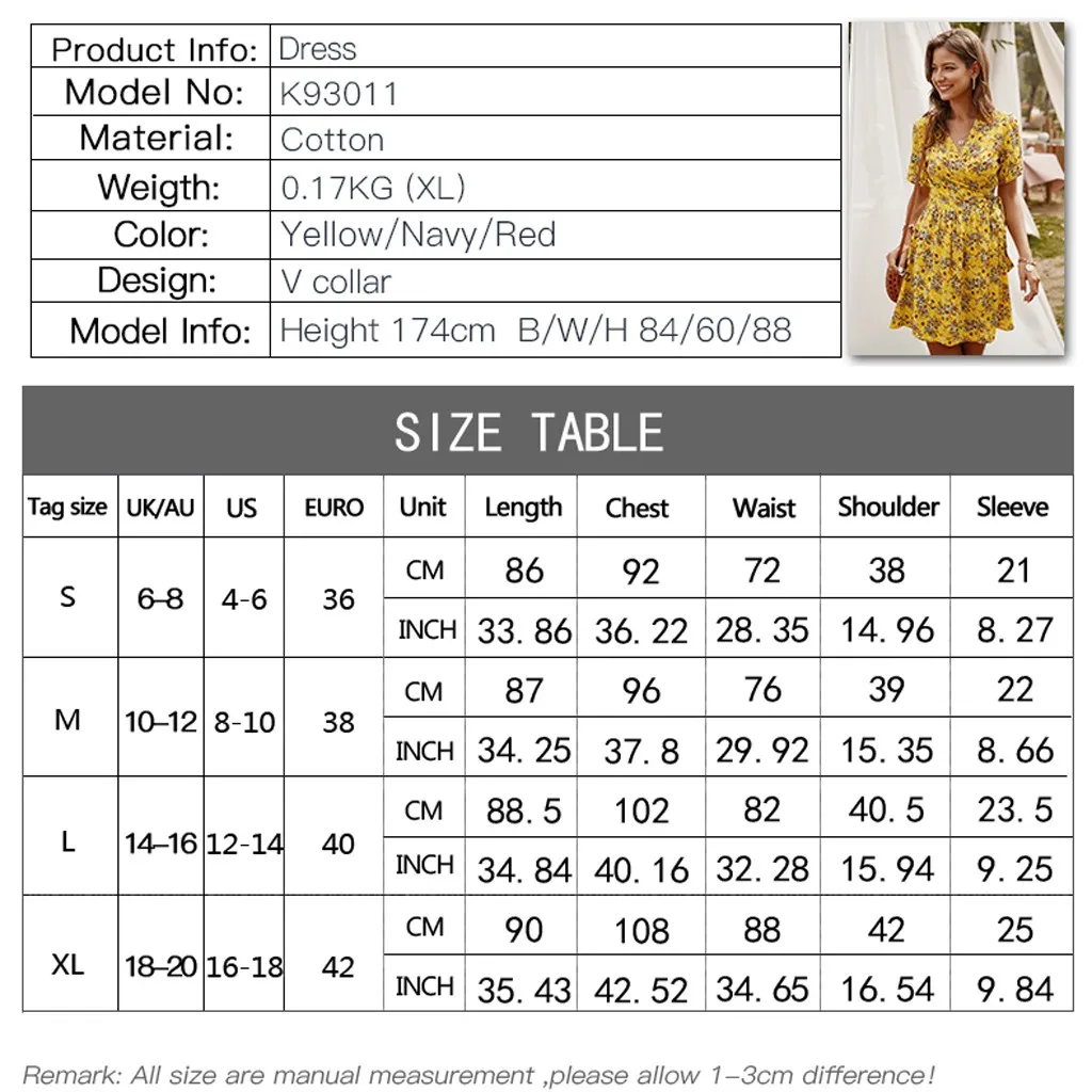 

Women Print Slim Mini Dress V-Neck Short Sleeve Bohemian Dress Boho Beach Short Sleeve A Line Mini Dress Wrap Sundress Robe