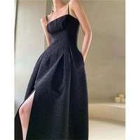 elegant black summer dress women sleeveless slim strap dress evening party for females one piece dress korean office lady