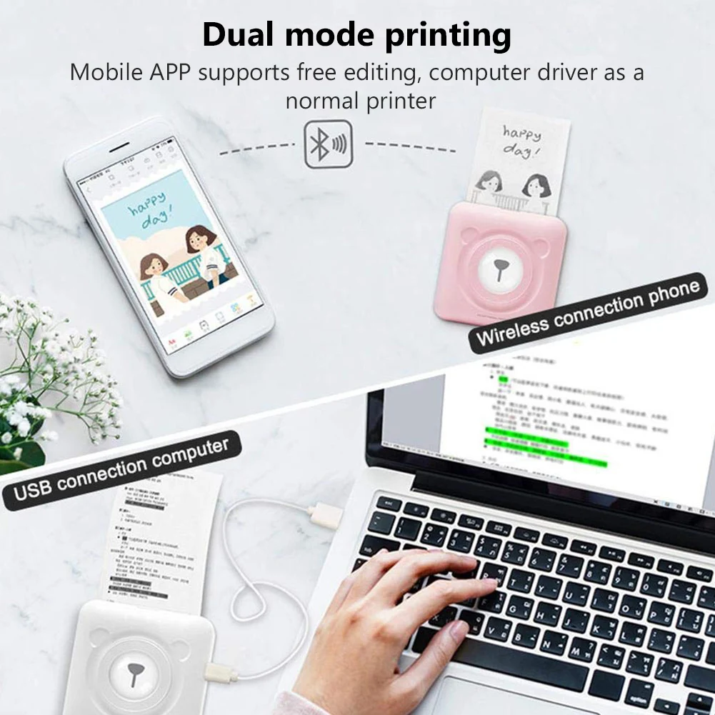 Карманный термопринтер Inkless Bluetooth совместимый с принтером 6 рулонов бумаги |