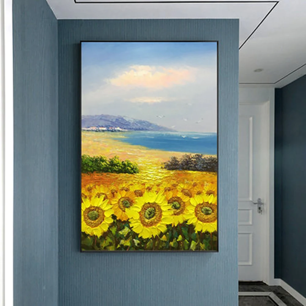 

Hand Painted Abstract Sunflowers Landscape Oil Painting On Canvas Wall Art Picture Living Room Home Wall Decor Painting Unframed