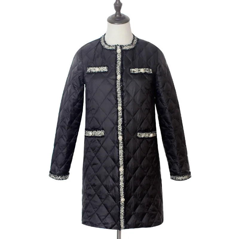 

Fashion Clothing Thin Coat Korean Woman 2021 90% White Duck Single Breasted Argyle Down Jacket Women black
