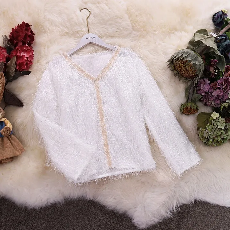 Новинка Осень-зима 2019 женские блузки с V-образным вырезом и длинными рукавами