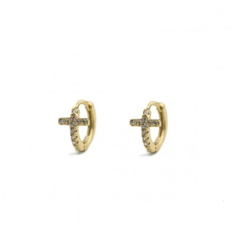

Aide 2021 Trend Earrings 925 Sterling Silver Minimalist Cross Crystal Zircon Hoop Earrings for Women's Girls Jewelry Pendientes