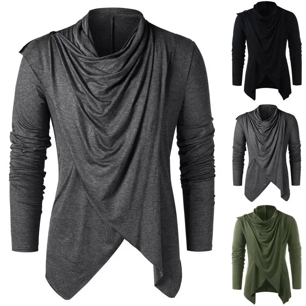 Мужской асимметричный кардиган весна-осень в стиле ретро с длинными рукавами