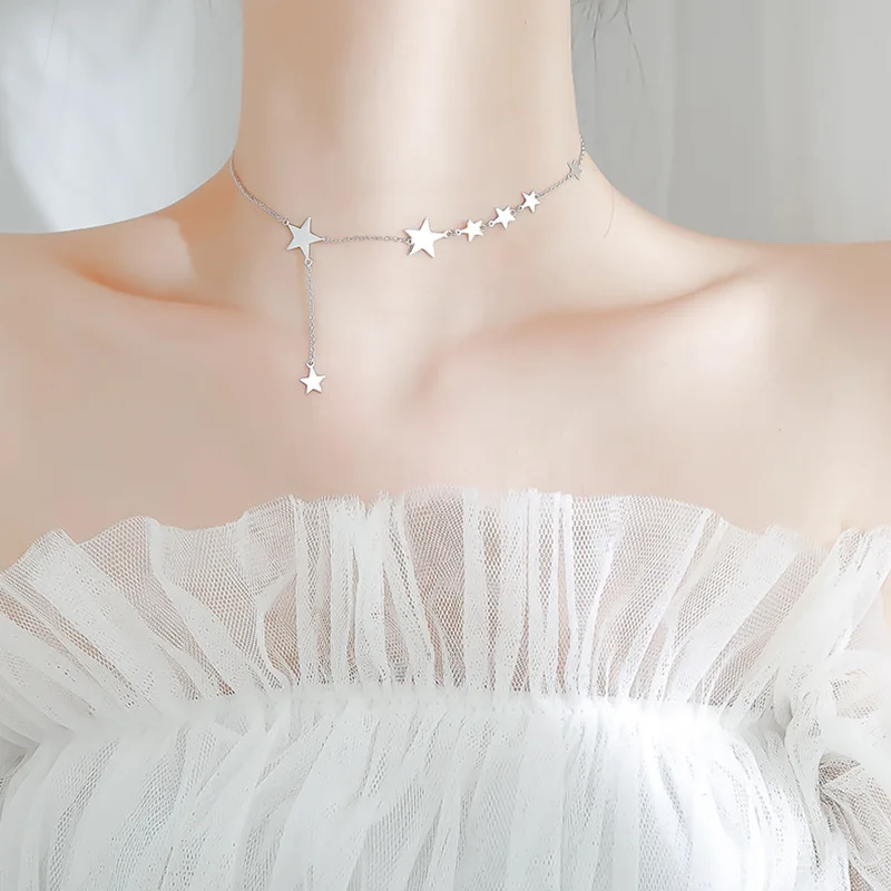 

925 Sterling Silver Star Charm Pendant Choker Necklace For Women Jewelry dz661