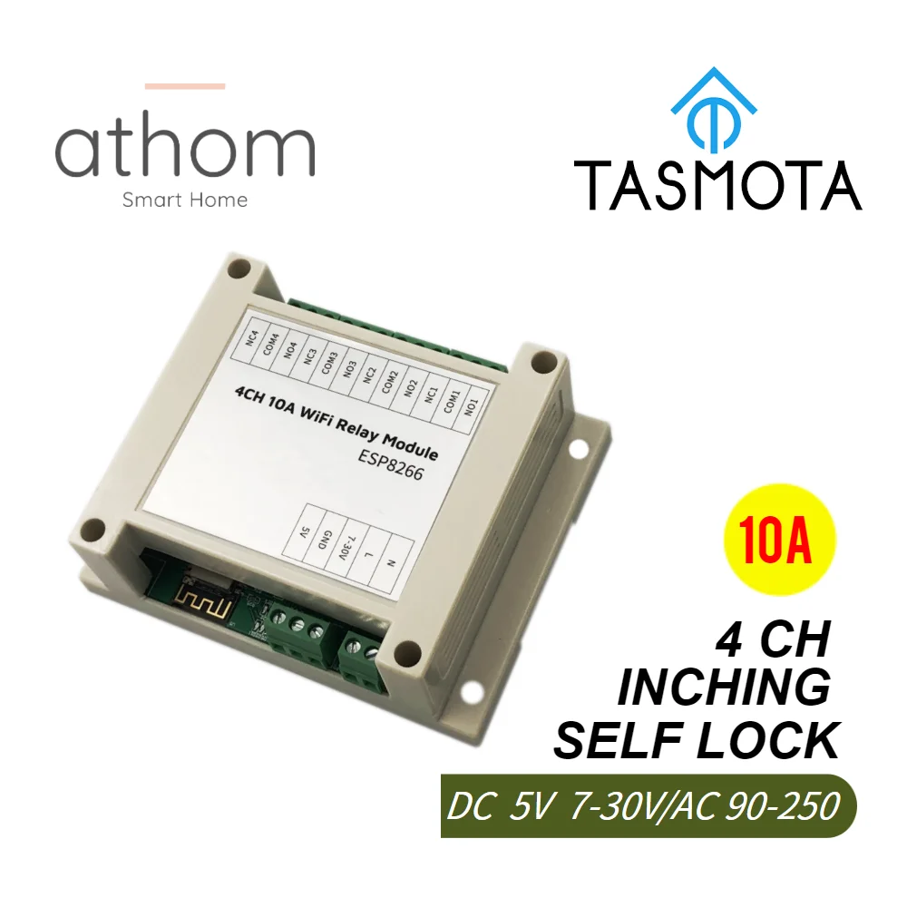 ATHOM Tasmota 4CH Wi-Fi релейный модуль автофиксацией/шаговым управлением переключатель самоблокирующийся доступа ворота Управление DC 5V 12V 7V-30 AC90-250V V