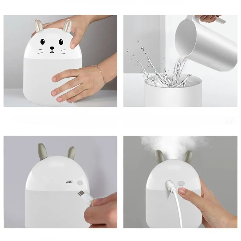 Милый увлажнитель кролик USB Перезаряжаемый воздуха светильник Очиститель