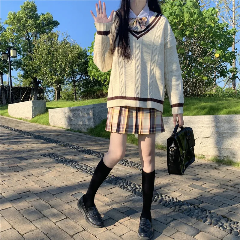 

NEW Japanese Preppy Style Winter Women Sweater Sweety Soft Girl V-Neck Vintage Twist Full Sleeve Knitting Loose Pullovers Sweate