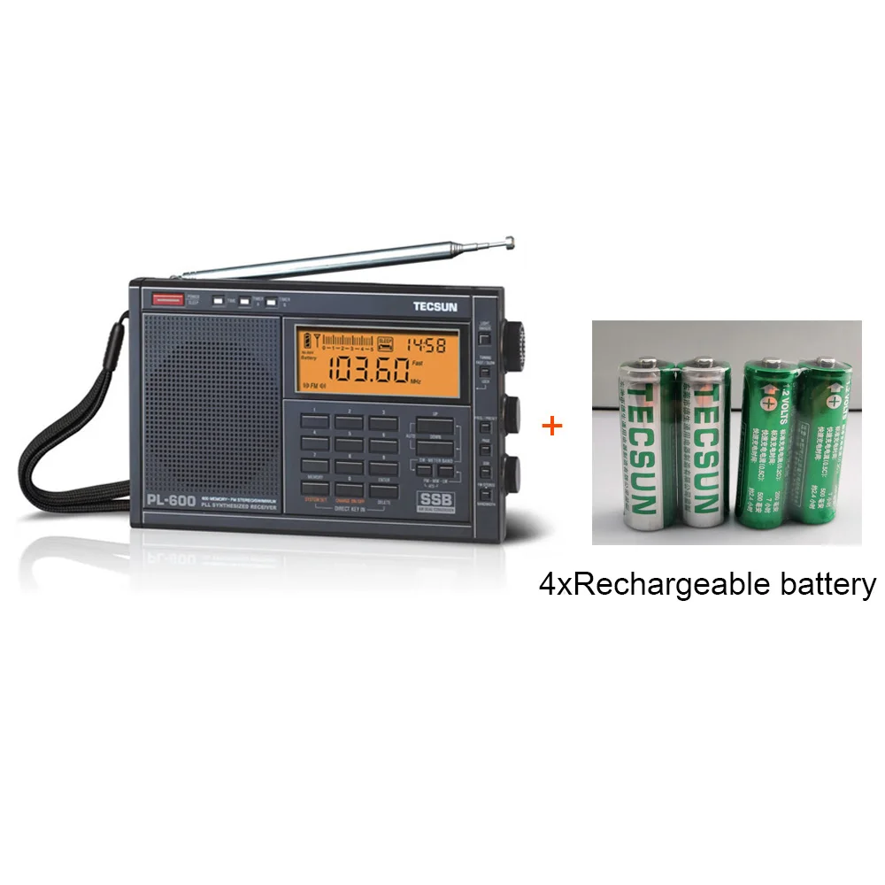 black and battery Tecsun pl600 FM радио стерео PL-600 fm радио часы радио цифровой приемник SSB радио Цифровая Демодуляция - Цвет: black and battery