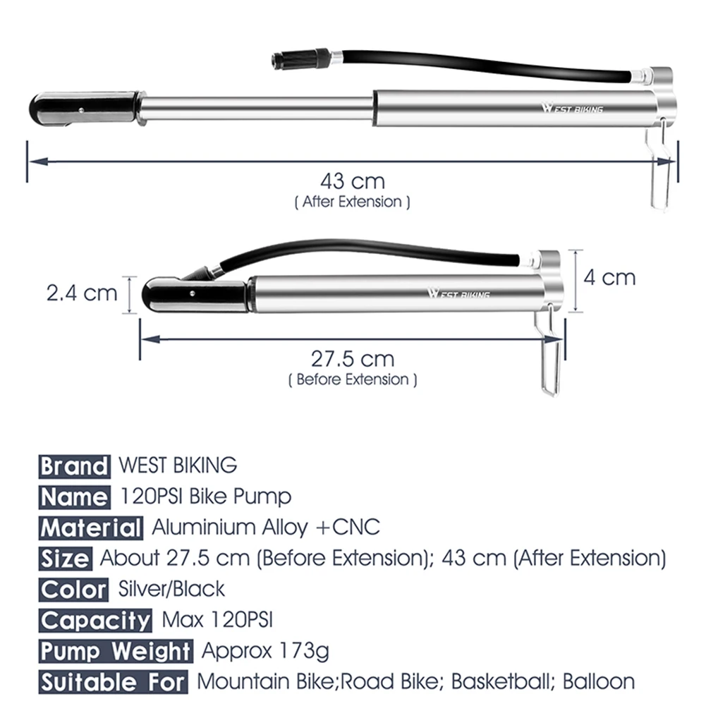 

Bicycle Pump Portable Cycling Biking PortableDustproof Mountain Bike Air Pump Tire Inflator Cycling Parts for WEST BIKING