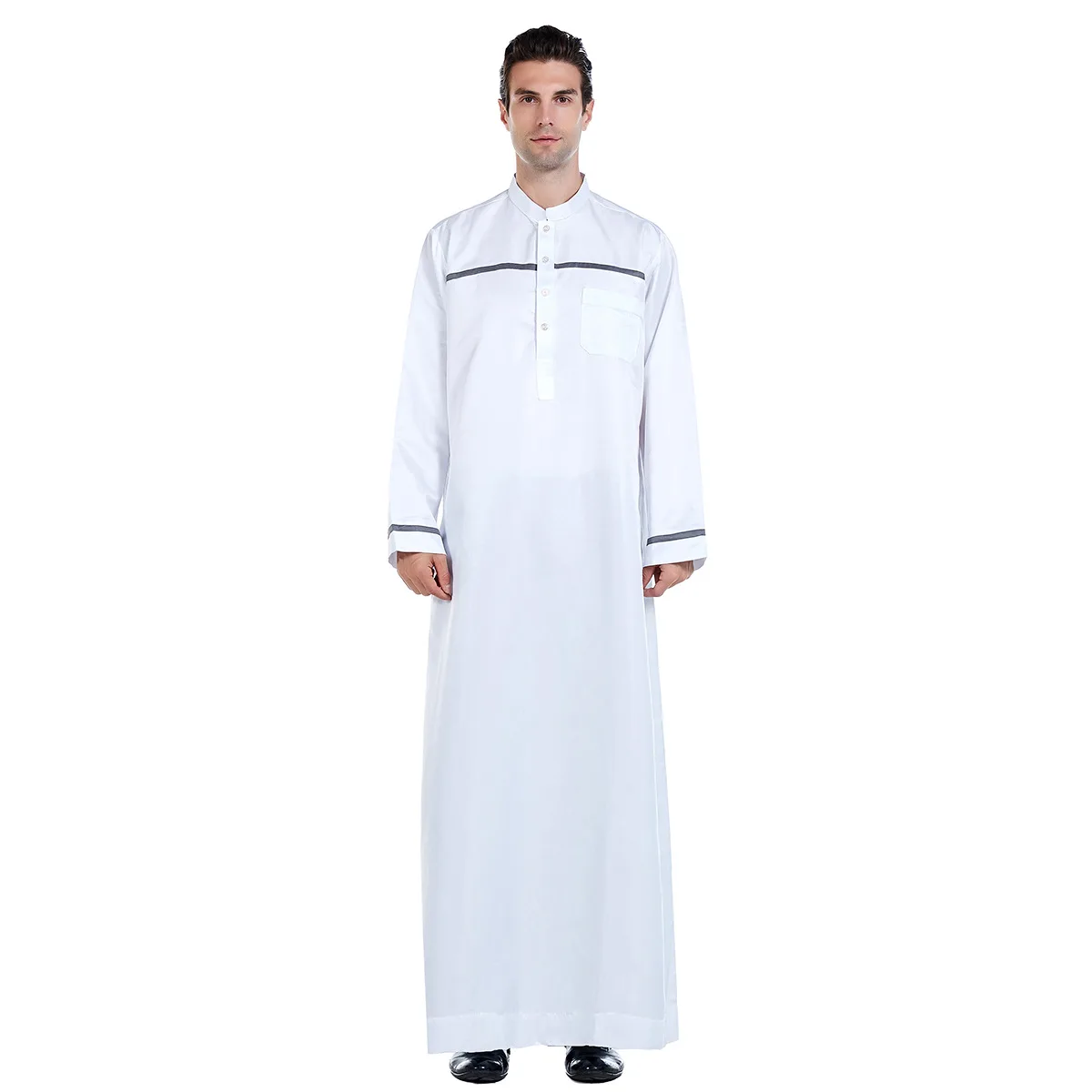 

Muslim Men Arab Islamic Kaftan Patchwork Stand Collar Abaya Long Sleeve Fashion Saudi Arabia Men Jubba Thobe Plus Size