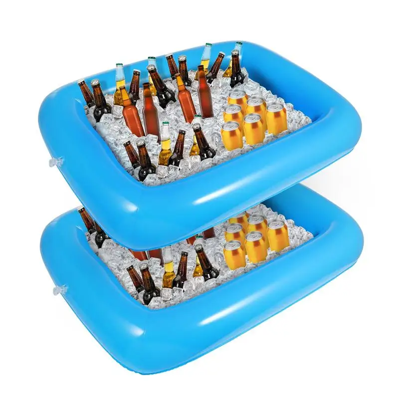 

2PCS 30 x 22.4in Inflatable Pool Server Serving Bar Drinking Salad Buffet Cooler Tray for Beach BBQ Picnic Pool Party (Blue)