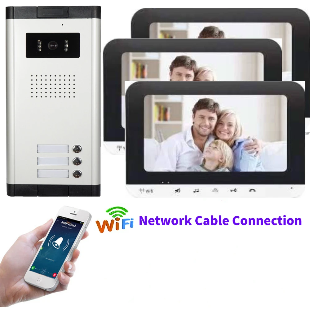 

APP Control Unlock Video Intercom 7 Inch LCD 100 Meter Network Cable Home Security WIFI Video Door Phone Doorbell Intercom Kit