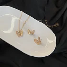 Ожерелье с подвеской-бабочкой для женщин, серьги 2021, трендовые аксессуары из опала, милый романтический комплект ювелирных изделий, элегантные подарочные цепи на шею