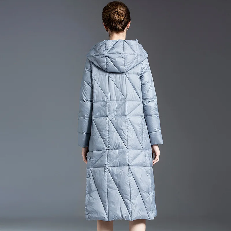

90% White Duck Women's European 2021 Winter New Style Loose Mid-Length Warm Down Jacket Hooded Coat