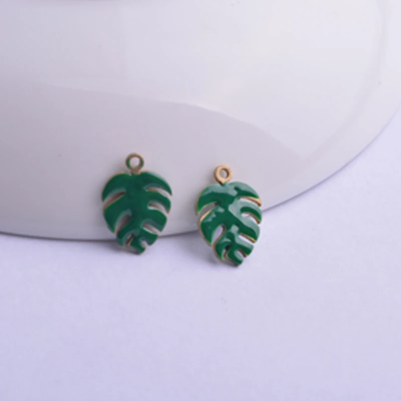 30pcs 9*13mm Both Faced Enamel Monstera Charms Copper Plant Leaf Pendant Diy Jewelry Making | Украшения и аксессуары