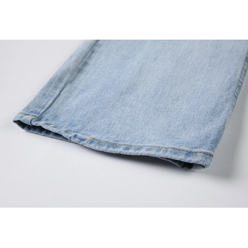 

Women's Ripped Jeans Trouses And Denim Pants High Waist With Belt Design Pocket Blue Wash Fashion Street Wide Leg Hole Pant Tide