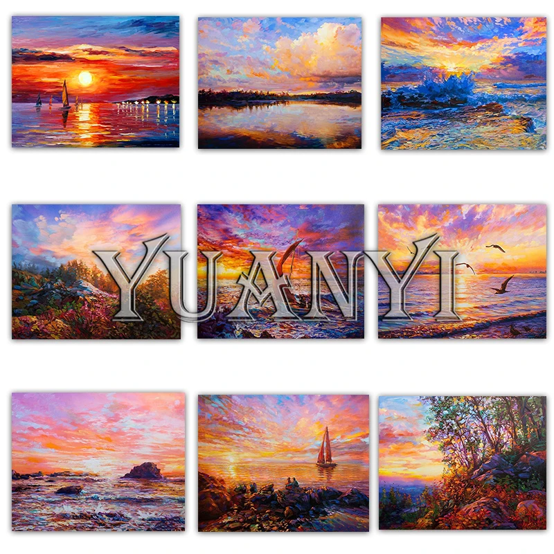 

Алмазная картина с квадратным пейзажем 5D, алмазная вышивка побережье, Картина Закат Стразы восход солнца