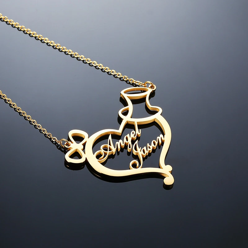 

Initial Personalized Name Letters Hollow Heart Pendant 3 Colors Steel Chain Jewelry Family Love Mother Necklace Gift