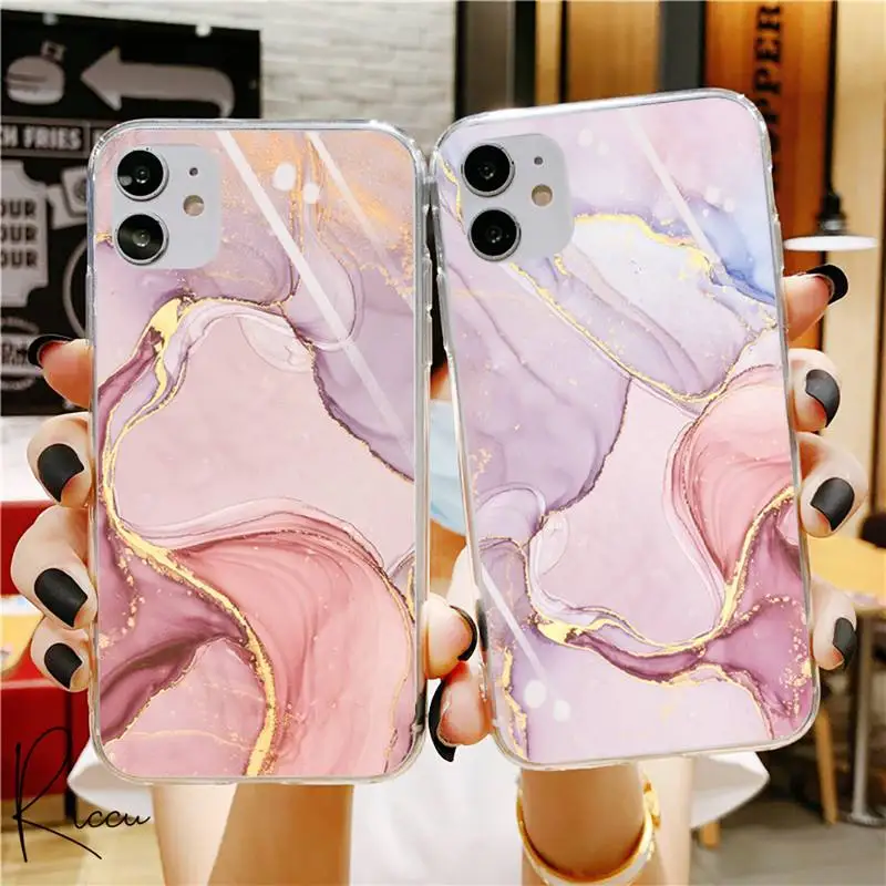 

Pink art marble Phone Case for iphone 12 pro max mini 11 pro XS MAX 8 7 6 6S Plus X 5S SE 2020 XR Transparent case cover