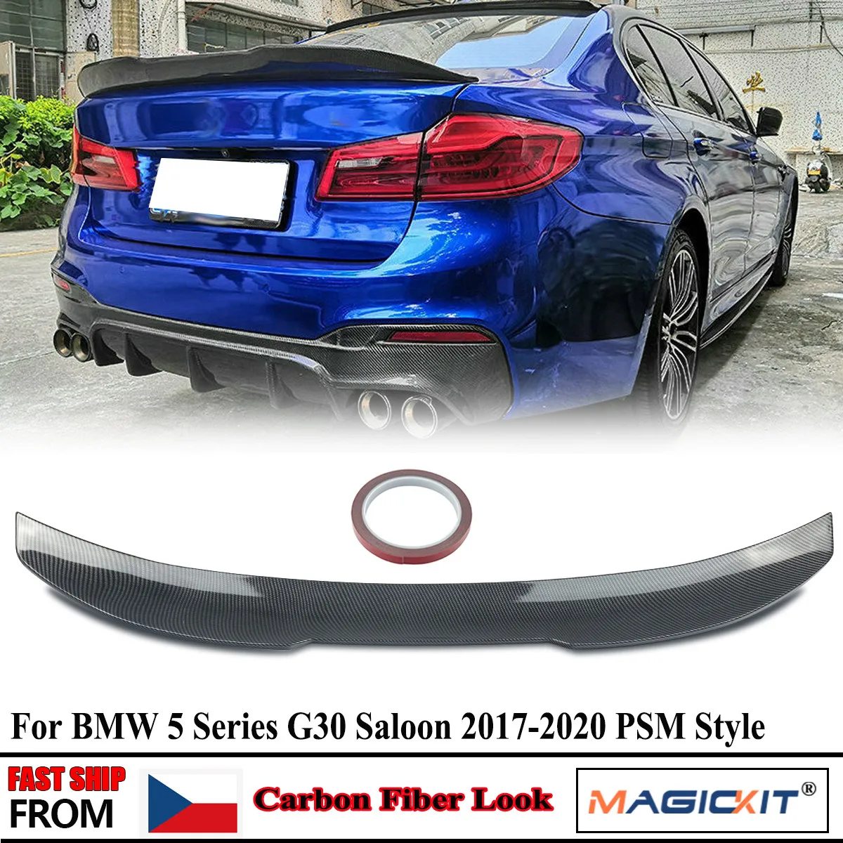 

MagicKit FOR BMW 5 SERIES G30 F90 PSM STYLE CARBON FIBER LOOK REAR TRUNK LID SPOILER 17-20