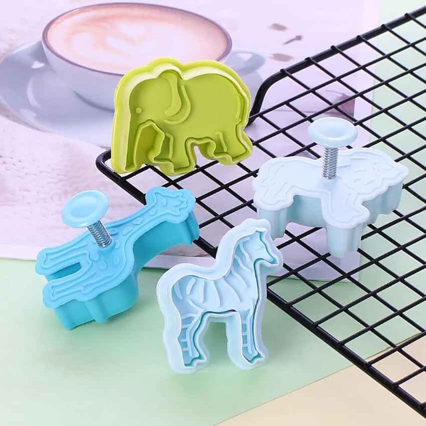 4 шт./лот Плунжер для печенья резаки животных кондитерские штампы помадки форма