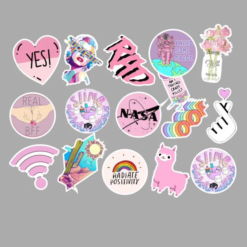 53 шт./лот модные светло-розовые для девушек ПВХ граффити наклейки игрушки декор