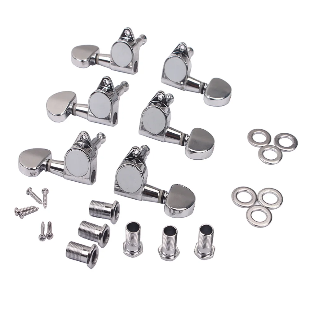 

1Set GC203O Guitar Parts Tuning Pegs 3L3R Heavy Duty Guitar Tuning Keys Pegs Machine Heads Closed Gear (Silver)
