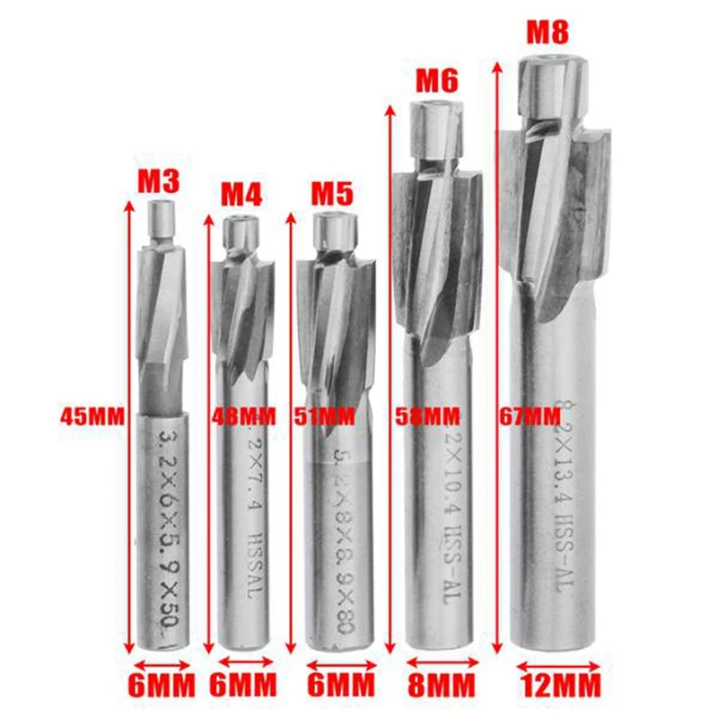 

GTBL 8PCS HSS Countersunk Head Milling Cutter-M3 M4 M5 M6 M8 M10 M12 M14 Pilot Slotting Tool Milling Cutter