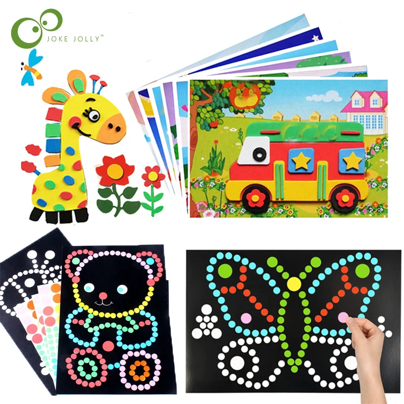 

11Pcs Children 3D DIY Handmade Toy 6 Colorful Dot Stickers 5 EVA Sticker Kids Kindergarten Art Craft Educational Toys WY